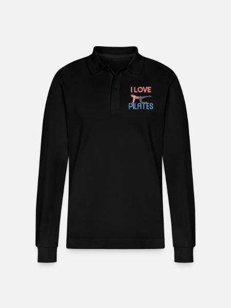 I love Pilates Gift - Stanley/Stella Organic Unisex Long-Sleeved Polo Shirt Prepster - black
