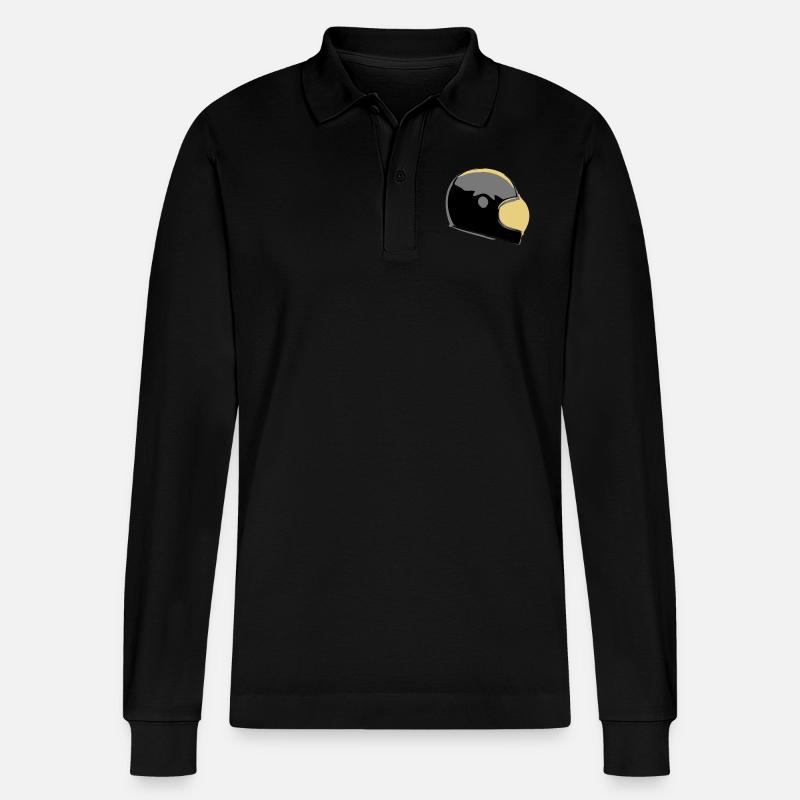 Retro Caferacer Helm - Stanley/Stella Unisex Bio-Langarm-Poloshirt Prepster - Schwarz