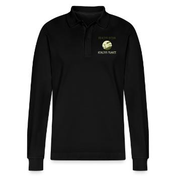 Marine Conservation - Stanley/Stella Organic Unisex Long-Sleeved Polo Shirt Prepster - black - Front - Anna (173cm) & Nico (186cm)