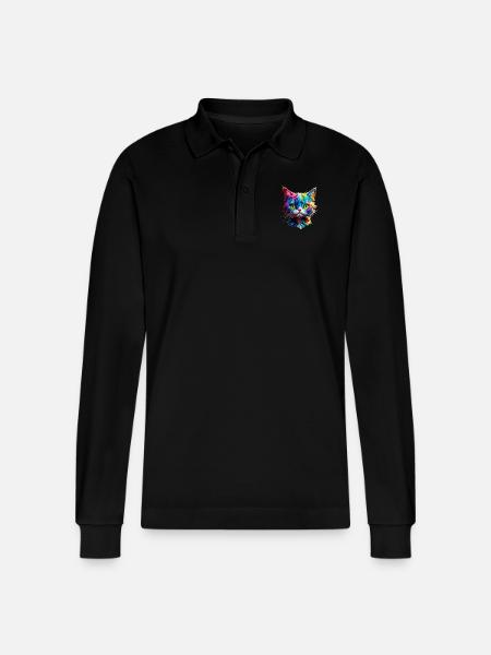 Beware of cats - Stanley/Stella Organic Unisex Long-Sleeved Polo Shirt Prepster - black