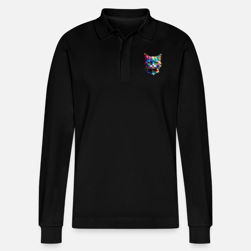 Vorsicht Katze - Stanley/Stella Unisex Bio-Langarm-Poloshirt Prepster - Schwarz