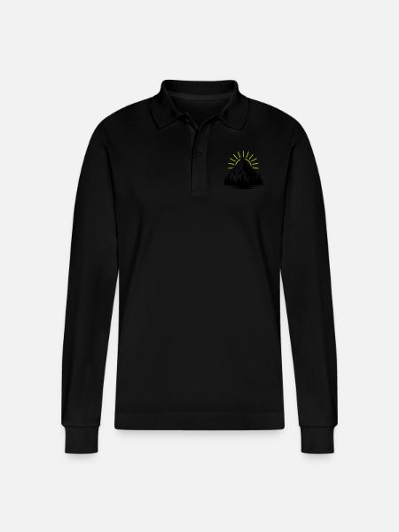 Mountain Nature Sun - Stanley/Stella Organic Unisex Long-Sleeved Polo Shirt Prepster - black