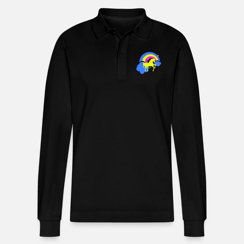 einhorn regenbogen - Stanley/Stella Unisex Bio-Langarm-Poloshirt Prepster - Schwarz