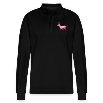 Deer Abstract - Stanley/Stella Organic Unisex Long-Sleeved Polo Shirt Prepster - black - Front - Anna (173cm) & Nico (186cm)