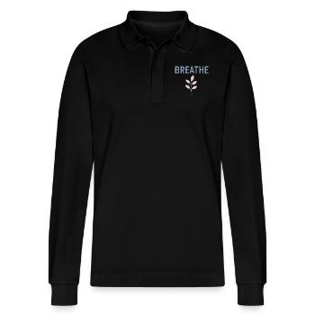 Minimalist Pastel Design with Plant – Rest - Stanley/Stella Organic Unisex Long-Sleeved Polo Shirt Prepster - black - Front - Anna (173cm) & Nico (186cm)