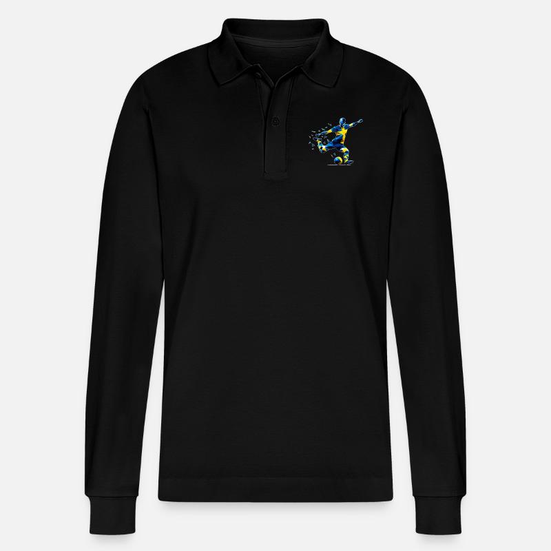 Fussball Schweden - Stanley/Stella Unisex Bio-Langarm-Poloshirt Prepster - Schwarz