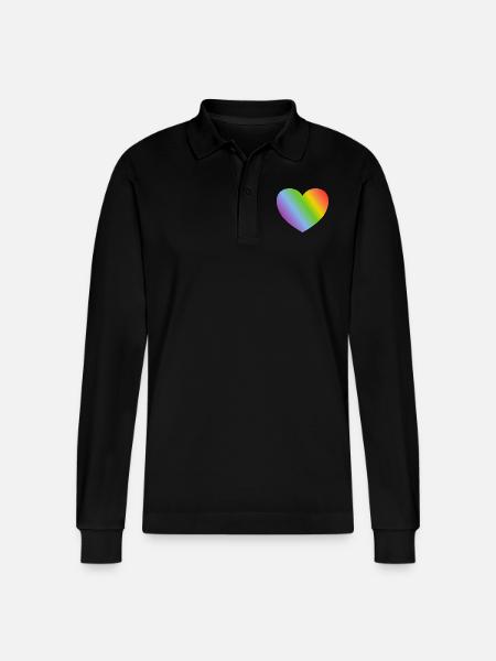 Regenbogen-Herz - Stanley/Stella Unisex Bio-Langarm-Poloshirt Prepster - Schwarz