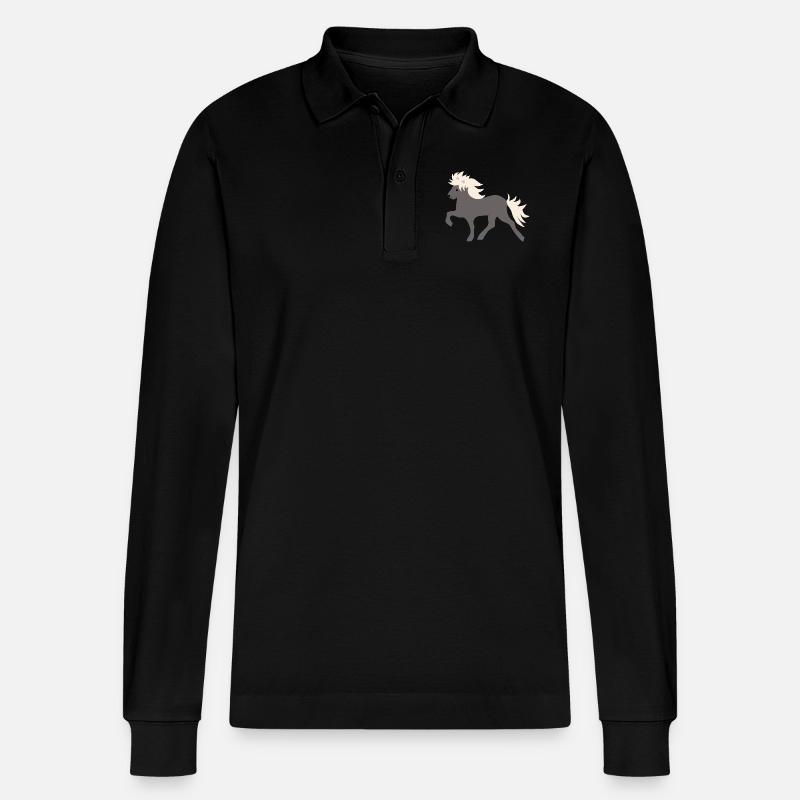 Windfarbenes Islandpferd - Stanley/Stella Unisex Bio-Langarm-Poloshirt Prepster - Schwarz