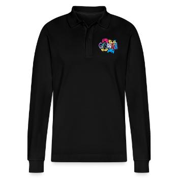 Colorful Gamer Controller Art Style Poster - Stanley/Stella Organic Unisex Long-Sleeved Polo Shirt Prepster - black - Front - Anna (173cm) & Nico (186cm)