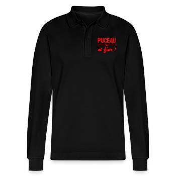Assumed humour - Stanley/Stella Organic Unisex Long-Sleeved Polo Shirt Prepster - black - Front - Anna (173cm) & Nico (186cm)