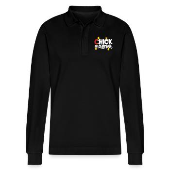 chick magnet - Stanley/Stella Unisex Bio-Langarm-Poloshirt Prepster - Schwarz - Vorne - Anna (173cm) & Nico (186cm)