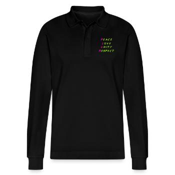 Peace Love Unity Plur P.L.U.R. marker combo - Stanley/Stella Organic Unisex Long-Sleeved Polo Shirt Prepster - black - Front - Anna (173cm) & Nico (186cm)