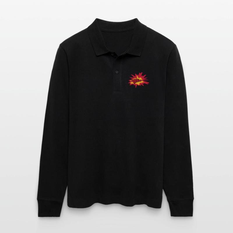 boom text fire flame hot tnt dynamite explode Stanley/Stella Organic Unisex Long-Sleeved Polo Shirt Prepster