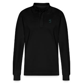hashtag - Stanley/Stella Organic Unisex Long-Sleeved Polo Shirt Prepster - black - Front - Anna (173cm) & Nico (186cm)