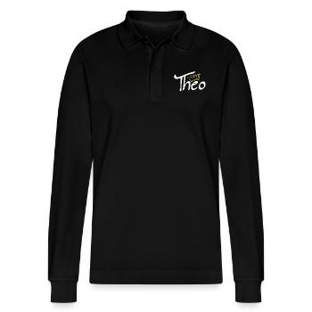 Crown name name tag Theo - Stanley/Stella Organic Unisex Long-Sleeved Polo Shirt Prepster - black - Front - Anna (173cm) & Nico (186cm)