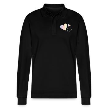 Pastel Rainbow Hearts - Stanley/Stella Organic Unisex Long-Sleeved Polo Shirt Prepster - black - Front - Anna (173cm) & Nico (186cm)