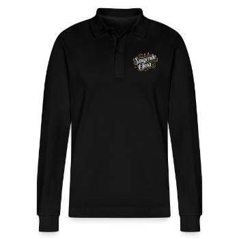 Singende Oma - unsere Oma Großmutter singt gerne - Stanley/Stella Unisex Bio-Langarm-Poloshirt Prepster - Schwarz - Vorne - Anna (173cm) & Nico (186cm)
