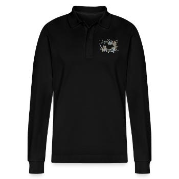 Squirrel tiles animal - Stanley/Stella Organic Unisex Long-Sleeved Polo Shirt Prepster - black - Front - Anna (173cm) & Nico (186cm)
