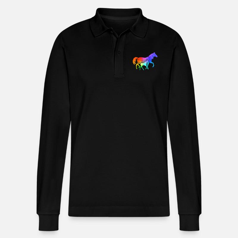 Stute mit Fohlen - Stanley/Stella Unisex Bio-Langarm-Poloshirt Prepster - Schwarz