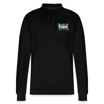 Erwan GRAFFITI NAME PRINT - Stanley/Stella Unisex Bio-Langarm-Poloshirt Prepster - Schwarz - Vorne - Anna (173cm) & Nico (186cm)