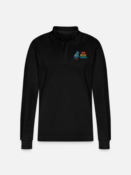 I help pigeons - Stanley/Stella Organic Unisex Long-Sleeved Polo Shirt Prepster - black