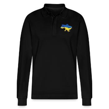 Ukraine Flag in Ukraine Map - Stanley/Stella Organic Unisex Long-Sleeved Polo Shirt Prepster - black - Front - Anna (173cm) & Nico (186cm)