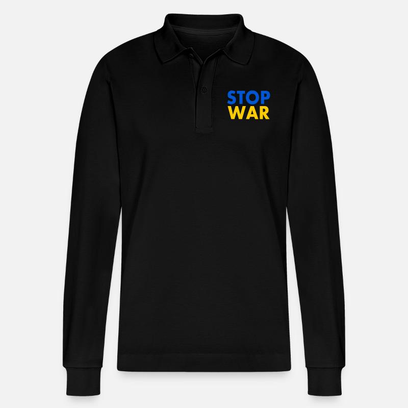 Stop war - Stanley/Stella Unisex Bio-Langarm-Poloshirt Prepster - Schwarz