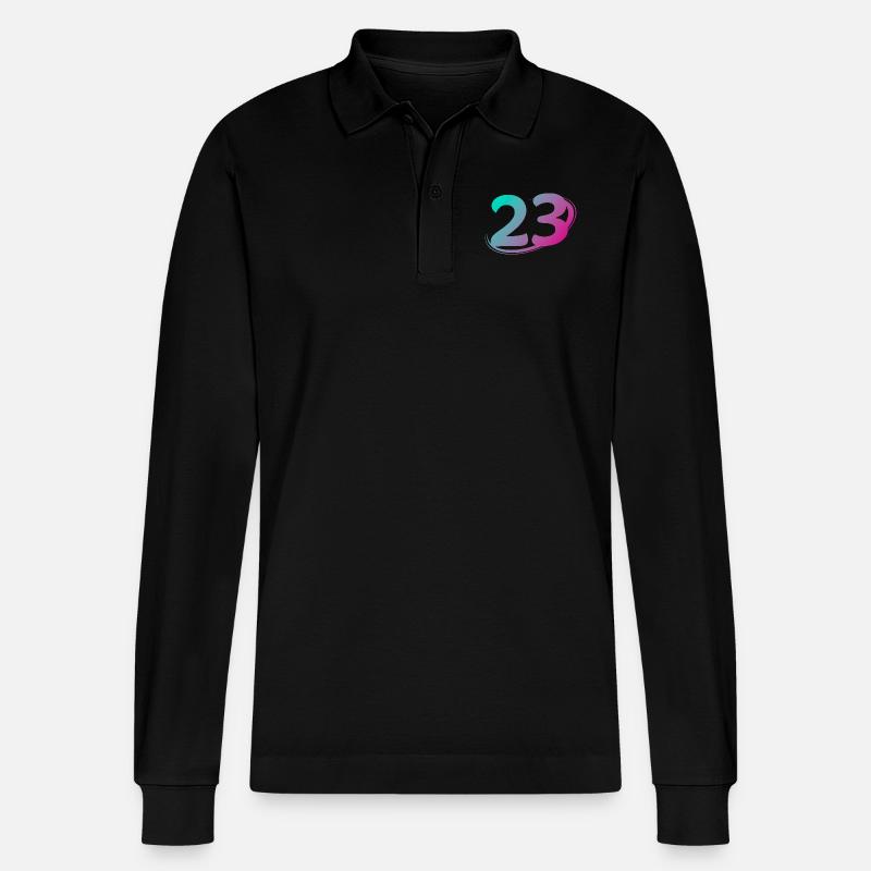 Nummer 23 mehrfarbig - Stanley/Stella Unisex Bio-Langarm-Poloshirt Prepster - Schwarz