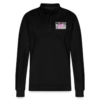 Vintage floral motif - lily - Stanley/Stella Organic Unisex Long-Sleeved Polo Shirt Prepster - black - Front - Anna (173cm) & Nico (186cm)