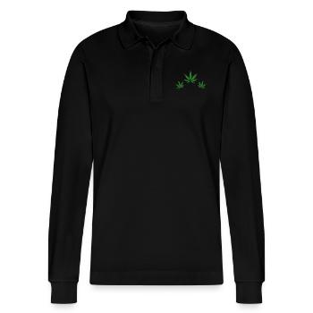 Hanfblätter - Stanley/Stella Unisex Bio-Langarm-Poloshirt Prepster - Schwarz - Vorne - Anna (173cm) & Nico (186cm)