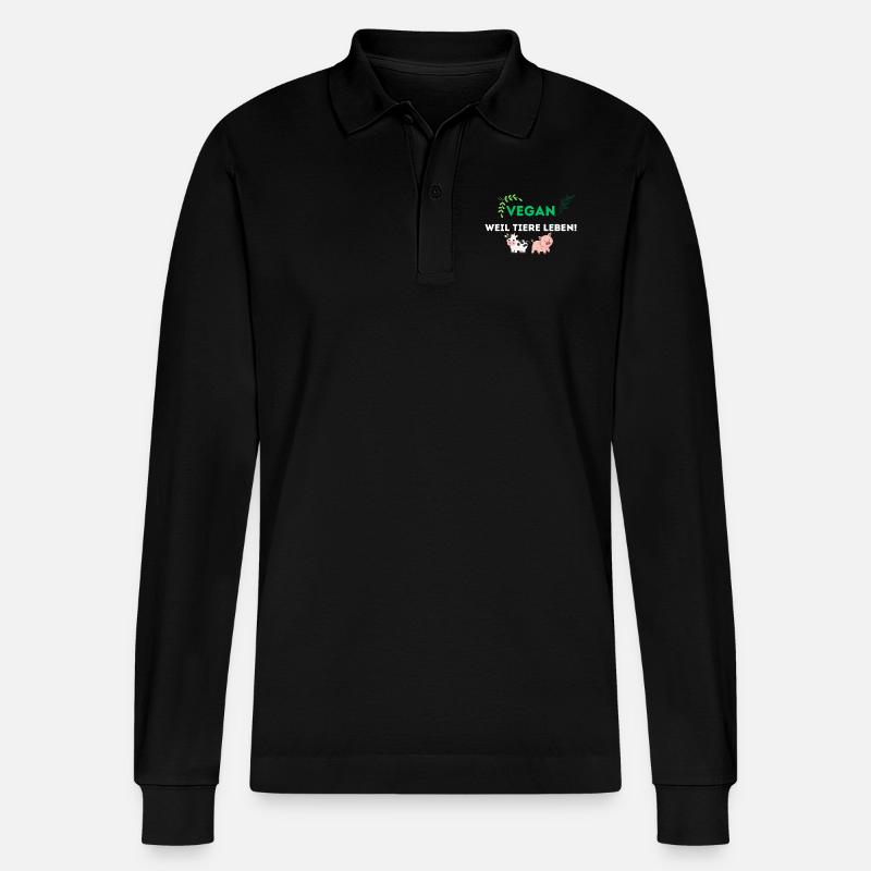 VEGAN WEIL TIERE LEBEN! - Stanley/Stella Unisex Bio-Langarm-Poloshirt Prepster - Schwarz