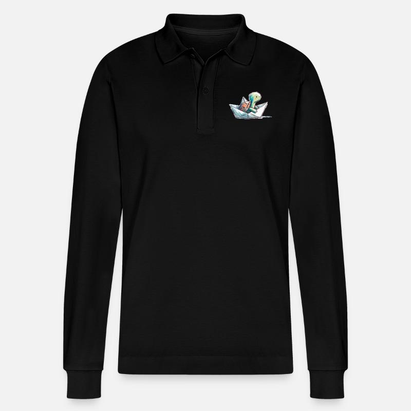 Schildkröte in Papierboot - Stanley/Stella Unisex Bio-Langarm-Poloshirt Prepster - Schwarz