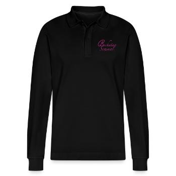 Bachata Sensual pink - Bachata Dance Shirts - Stanley/Stella Organic Unisex Long-Sleeved Polo Shirt Prepster - black - Front - Anna (173cm) & Nico (186cm)