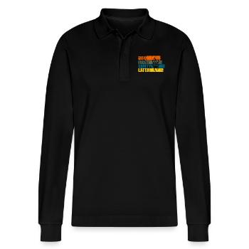 BBQ FIRST SAFETY LATER - Stanley/Stella Organic Unisex Long-Sleeved Polo Shirt Prepster - black - Front - Anna (173cm) & Nico (186cm)