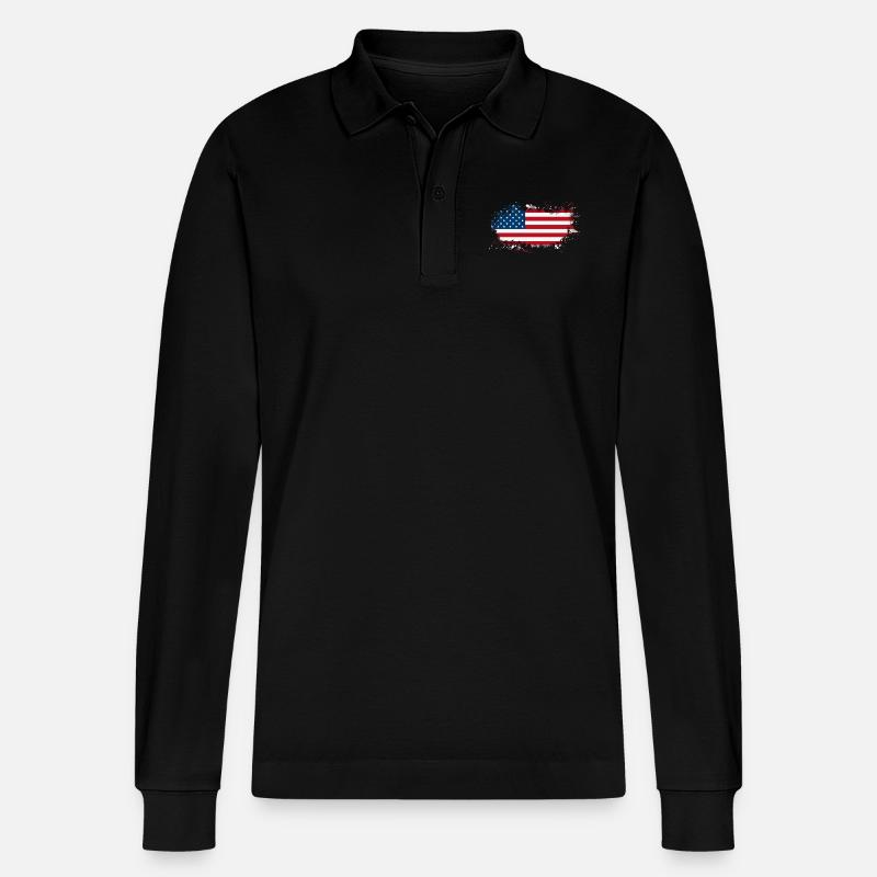 Drapeau américain - Polo à manches longues bio PREPSTER Stanley/Stella Unisexe - noir