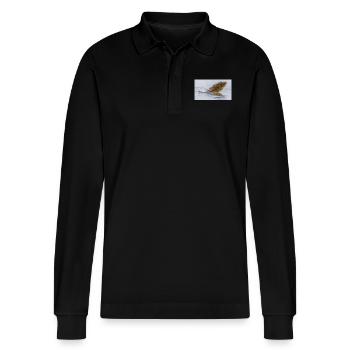 carp - Stanley/Stella Organic Unisex Long-Sleeved Polo Shirt Prepster - black - Front - Anna (173cm) & Nico (186cm)