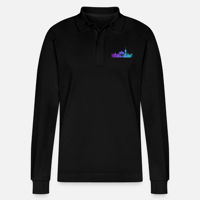 Berlin Stadt Skyline - Stanley/Stella Unisex Bio-Langarm-Poloshirt Prepster - Schwarz