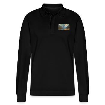 Fiordland National Park, New Zealand - Stanley/Stella Organic Unisex Long-Sleeved Polo Shirt Prepster - black - Front - Anna (173cm) & Nico (186cm)