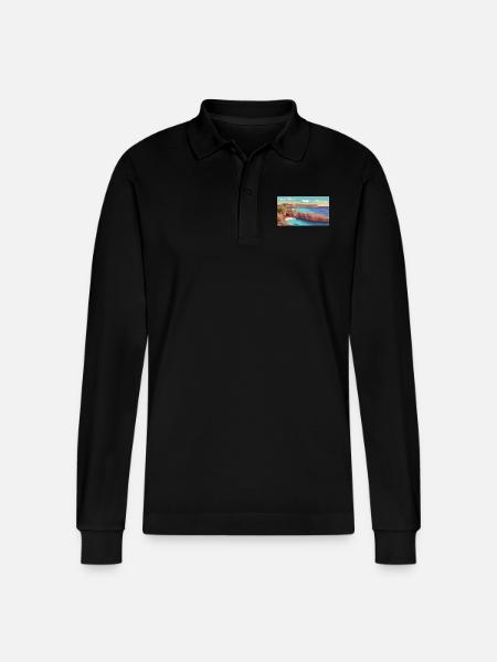 Comino Island, Malta - Pixel Art - Stanley/Stella Organic Unisex Long-Sleeved Polo Shirt Prepster - black