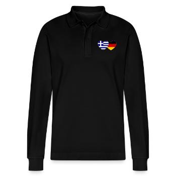Greece Germany Flag Heart - Stanley/Stella Organic Unisex Long-Sleeved Polo Shirt Prepster - black - Front - Anna (173cm) & Nico (186cm)
