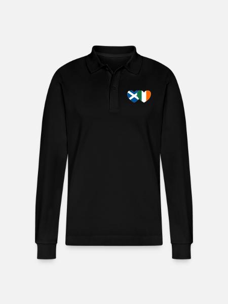 Scotland Ireland Flag Heart - Stanley/Stella Organic Unisex Long-Sleeved Polo Shirt Prepster - black