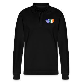 Greece Ireland Flag Heart - Stanley/Stella Organic Unisex Long-Sleeved Polo Shirt Prepster - black - Front - Anna (173cm) & Nico (186cm)
