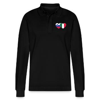 Slowenien Italien Flagge Herz - Stanley/Stella Unisex Bio-Langarm-Poloshirt Prepster - Schwarz - Vorne - Anna (173cm) & Nico (186cm)