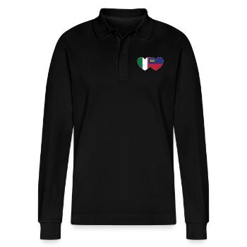 Italien Liechtenstein Flagge Herz - Stanley/Stella Unisex Bio-Langarm-Poloshirt Prepster - Schwarz - Vorne - Anna (173cm) & Nico (186cm)