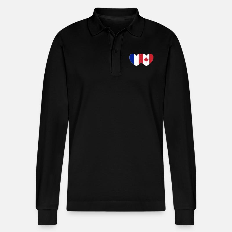 France Canada Flag Heart - Polo à manches longues bio PREPSTER Stanley/Stella Unisexe - noir