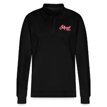 Swoosh Mum - Stanley/Stella Organic Unisex Long-Sleeved Polo Shirt Prepster - black - Front - Anna (173cm) & Nico (186cm)