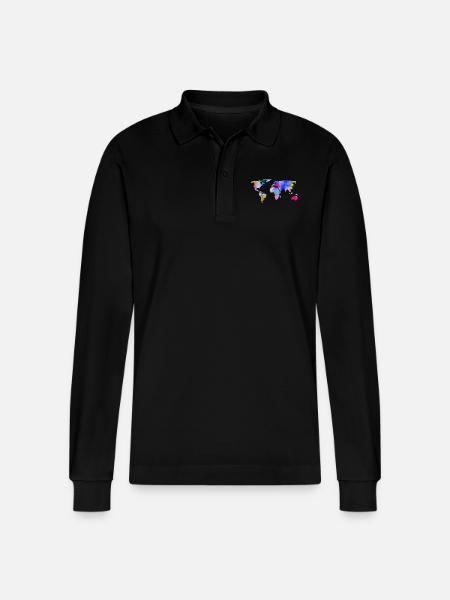 map of the world - Stanley/Stella Organic Unisex Long-Sleeved Polo Shirt Prepster - black