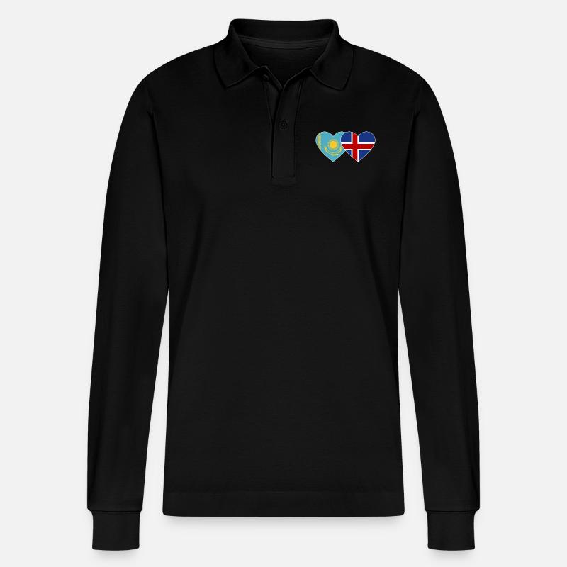 Kasachstan Island Flagge Herz - Stanley/Stella Unisex Bio-Langarm-Poloshirt Prepster - Schwarz