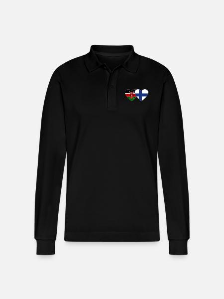 Kenya Finland Flag Heart - Stanley/Stella Organic Unisex Long-Sleeved Polo Shirt Prepster - black
