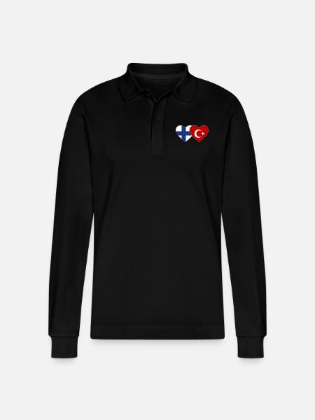 Finland Turkey Flag Heart - Stanley/Stella Organic Unisex Long-Sleeved Polo Shirt Prepster - black